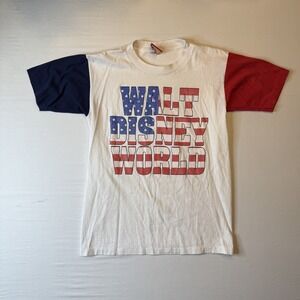 Walt Disney World Shirt Mens Small Medium White USA Flag Graphic Vintage‎ Tee